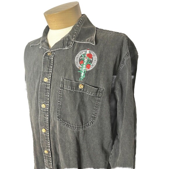 Vintage 90’s Dagger And Rose Celtic Circle Embroidered Shirt - Picture 2 of 4